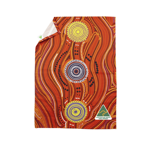 Muralappi Journey Dreaming Aboriginal Art 100% Cotton Teatowel -  Desert in Bloom