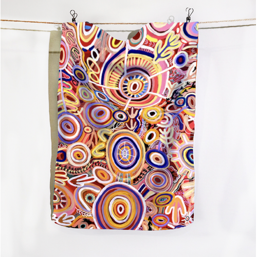 Muthabaringga Dreaming - Better World Aboriginal Art Digital Print Cotton Teatowel 