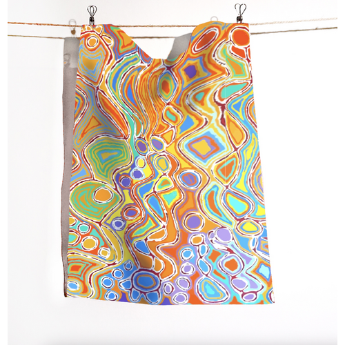 Mina Mina Jukurrpa - Better World Aboriginal Art Digital Print Cotton Teatowel