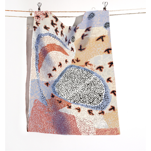 Emu Dreaming - Better World Aboriginal Art Digital Print Cotton Teatowel