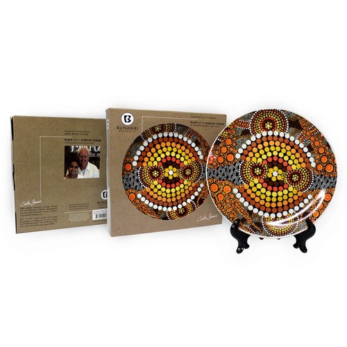 Bunabiri Aboriginal Art 7" Round New Bone China Display Plate - Colours of the Land