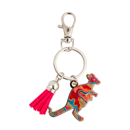 KOH Living Metal Kangaroo Keyring /Pink Tassel - Pilbara Creeks
