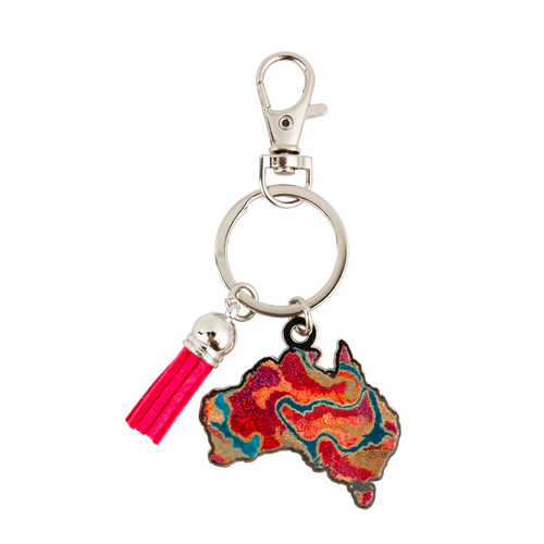 KOH Living Metal Australia Map Keyring /Pink Tassel - Pilbara Creeks