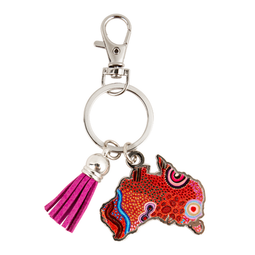 KOH Living Metal Australia Map Keyring /Purple Tassel - Our Country