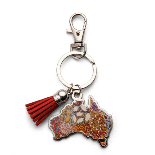 KOH Living Metal Australia Map Keyring /Red Tassel - Grandmother's Country