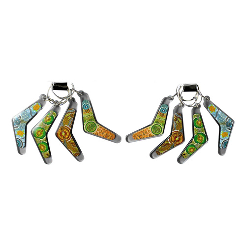Aboriginal design Boomerang Keyrings (acrylic) X 4 (asstd)