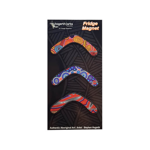 Hogarth Aboriginal Art Flexi Fridge Magnet Set (3) - Boomerang (Black)