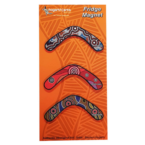 Hogarth Aboriginal Art Flexi Fridge Magnet Set (3) - Boomerang (Ochre)