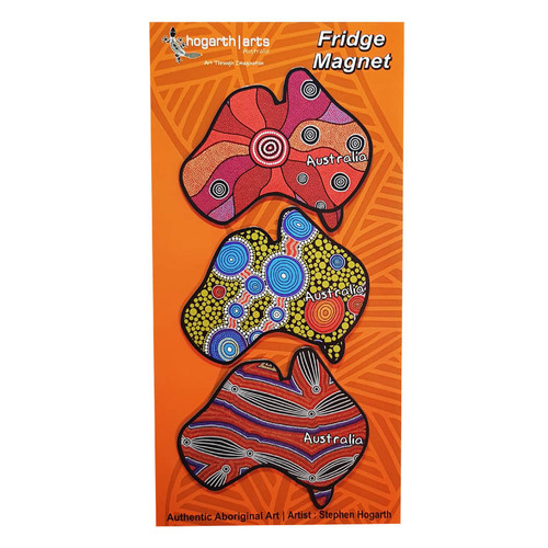 Hogarth Aboriginal Art Flexi Fridge Magnet Set (3) - Map (Ochre)