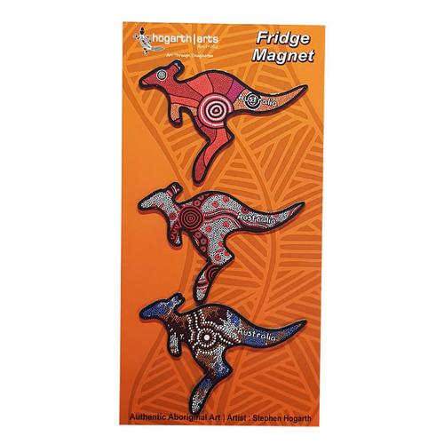 Hogarth Aboriginal Art Flexi Magnet Set (3) - Kangaroo (Ochre)