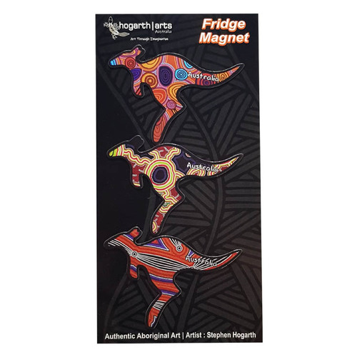 Hogarth Aboriginal Art Flexi Magnet Set (3) - Kangaroo (Black)