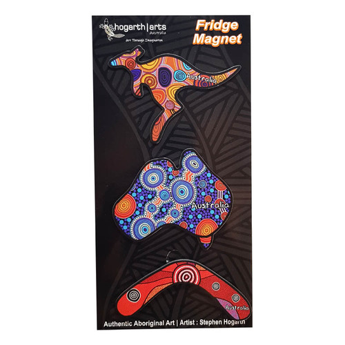Hogarth Aboriginal Art Flexi Fridge Magnet Set (3) - Mixed Shape (Black)