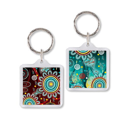 Dezigna Aboriginal Art Acrylic keyring - Keep the Fire Burning! Blak, Loud & Proud - NAIDOC 2024