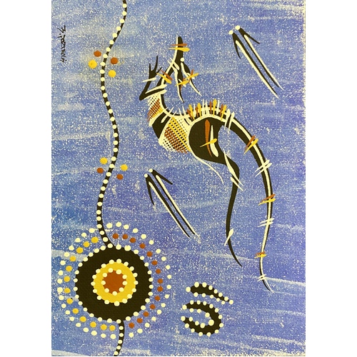 Handpainted Aboriginal Art Canvas Board (5"x 7") - Kangaroo 5 (Blue)