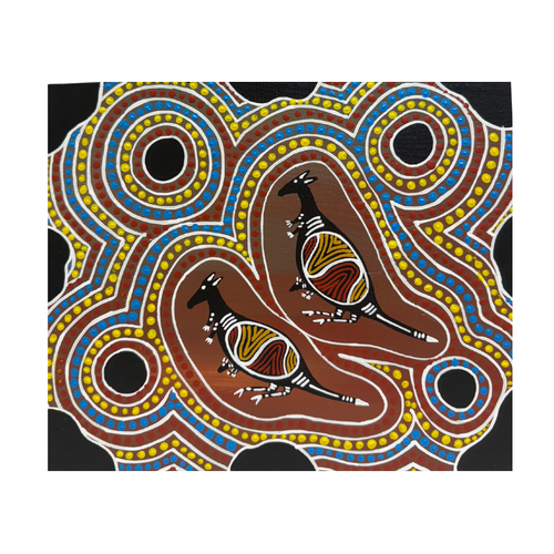 Dreamtime Kullilla Aboriginal Art Canvas Board (10x12) - Kangaroo with Joeys (with stand)