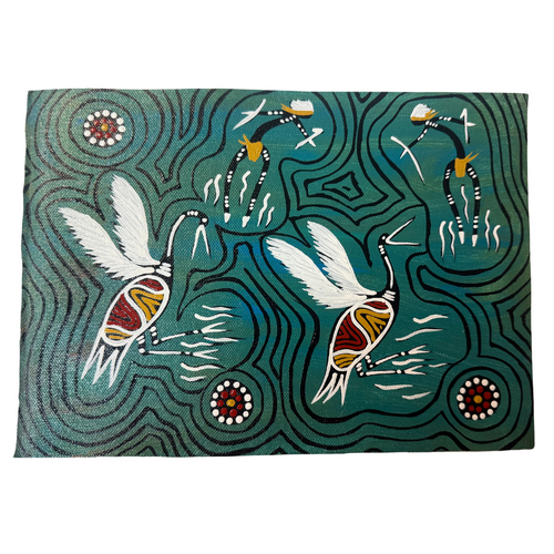 Unstretched Handpainted Aboriginal Art A4 Canvas (21cm x 29cm) - Brolga Connection