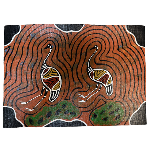 Unstretched Handpainted Aboriginal Art A4 Canvas (21cm x 29cm) - Emu Connection