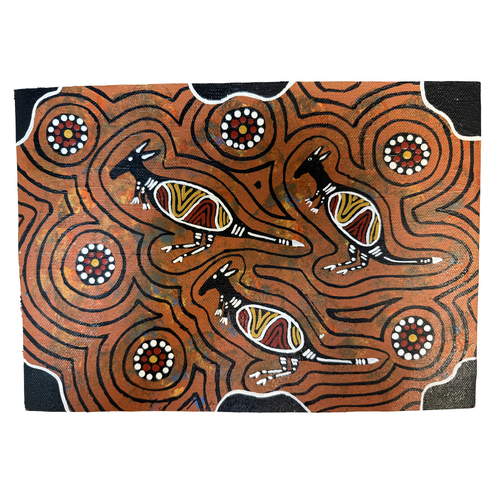 Unstretched Handpainted Aboriginal Art A4 Canvas (21cm x 29cm) - Kangaroo Connection [2]