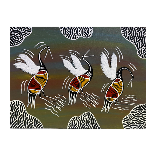 Original Aboriginal Art Painting Stretched Canvas (40x30) - Dancing Brolgas