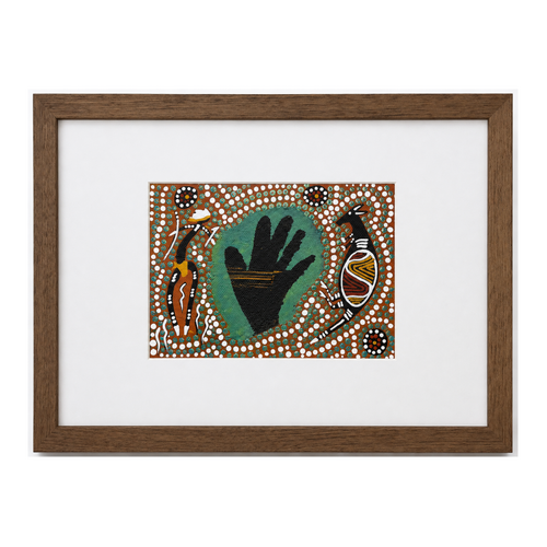 Framed Aboriginal Art [21cm x 30cm] -- Bohra the Kangaroo Brown