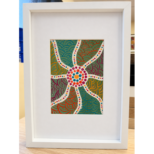 Framed Aboriginal Art [21cm x 30cm] -- Creation Lines Green