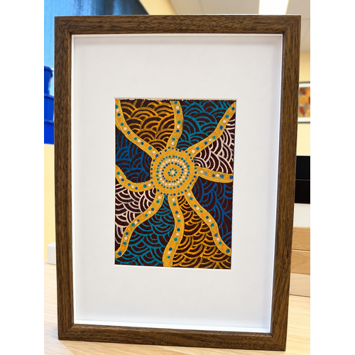 Framed Aboriginal Art [21cm x 30cm] -- Creation Lines Brown