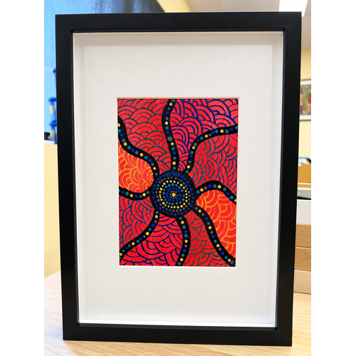 Framed Aboriginal Art [21cm x 30cm] -- Creation Lines Pink 2