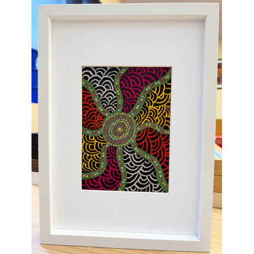 Framed Aboriginal Art [21cm x 30cm] -- Creation Lines Black