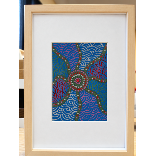 Framed Aboriginal Art [21cm x 30cm] -- Creation Lines Blue