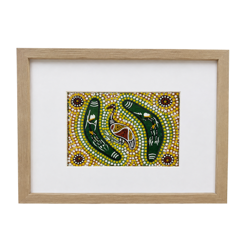Framed Aboriginal Art [21cm x 30cm] - Dinewan Emu Birch