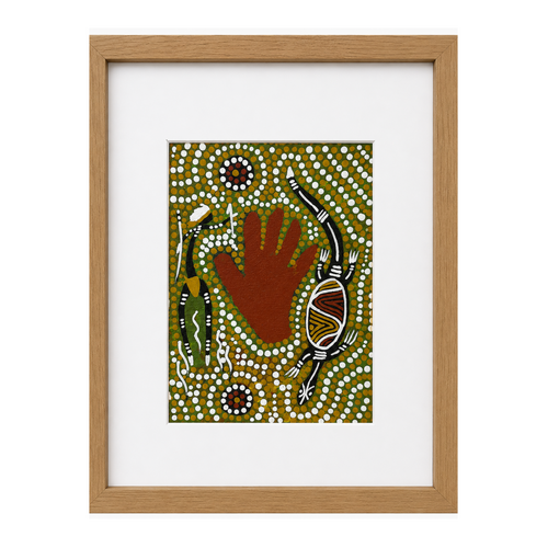 Framed Aboriginal Art [21cm x 30cm] -- Oola The Lizard Oak