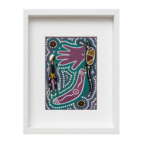 Framed Aboriginal Art [21cm x 30cm] -- Oola The Lizard White