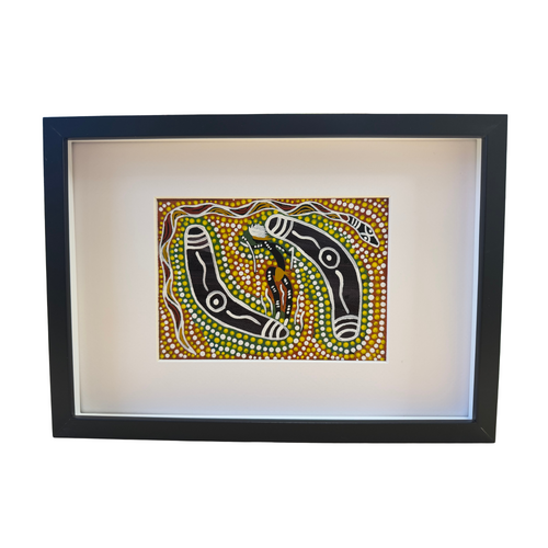 Framed Aboriginal Art [21cm x 30cm] -- Ooyu-bu-lui the Black Snake