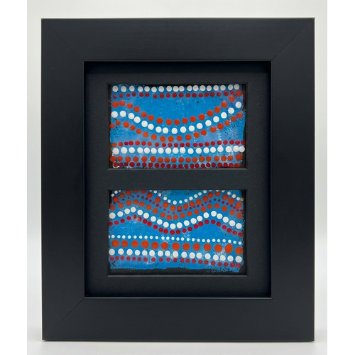 Murra Wolka Framed Aboriginal Hand painted Art (22cm x 19cm) - Double Mat (Blue)