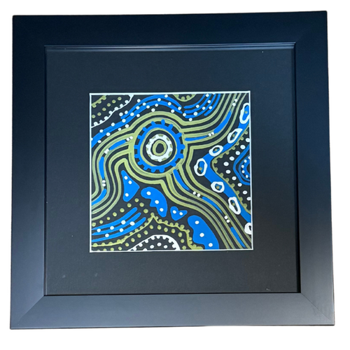 Murra Wolka Framed Aboriginal Handpainted Art (30cm x 30cm) - BLUE