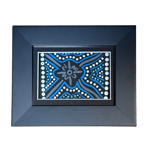 Murra Wolka Single Framed Aboriginal Handpainted Dot Art Blue (19cm x 15cm)