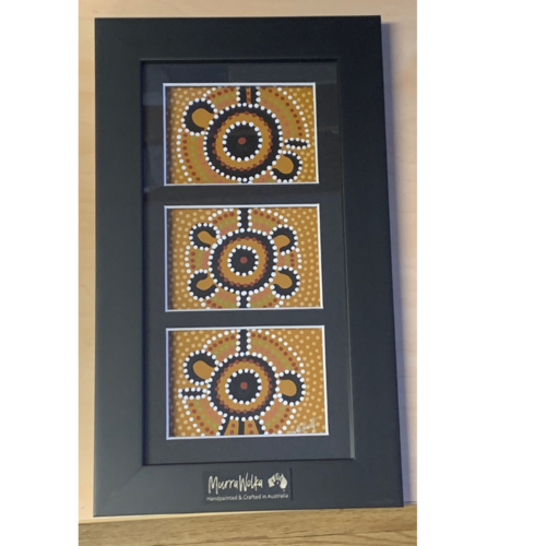 Murra Wolka Framed Aboriginal Handpainted Dot Art (33cm x 19cm) - Triple Mat (Ochre)