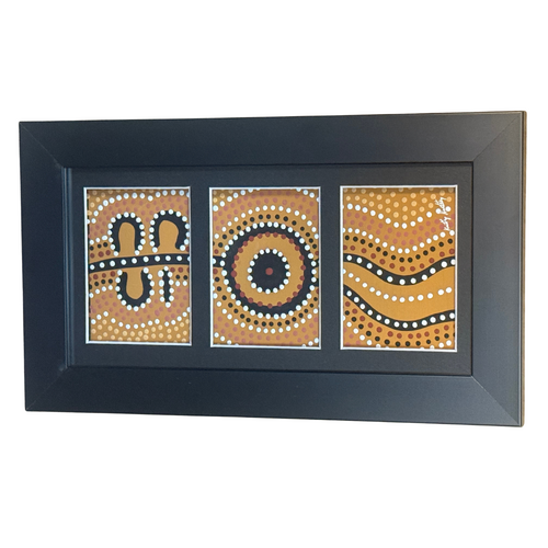 Murra Wolka Framed Aboriginal Handpainted Dot Art (33cm x 19cm) - Triple Mat (Yellow Ochre)