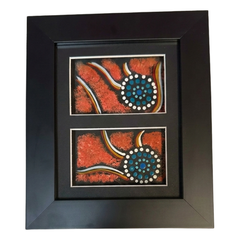 Murra Wolka Framed Aboriginal Hand painted Art (22cm x 19cm) - Double Mat (Red Oxide)