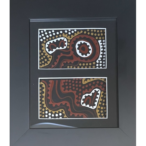 Murra Wolka Framed Aboriginal Handpainted Dot Art (22cm x 19cm) - Double Mat (Red/Yellow)