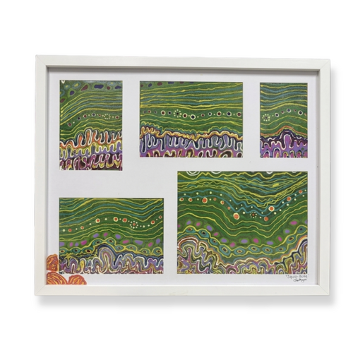 Sandra Angus Aboriginal Art Framed Canvas (62cm x 44.5cm) - Growing up on Country