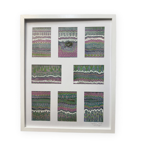 Sandra Angus Aboriginal Art Framed Canvas (62cm x 44.5cm) - Jarjum to Tidda Milestones