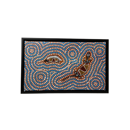 Original Aboriginal Art (Boxed Framed) Painting Stretched Canvas (30cm x 17cm) - Ground Dwellers