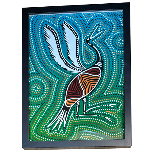 Framed Aboriginal Art Print [32cm x 42cm] - Brolga