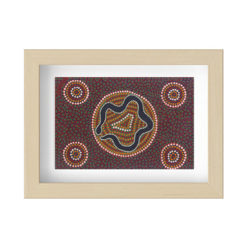 Framed Aboriginal Art PRINT (13cm x 18cm) - Ooyu-bu-lui the Black Snake