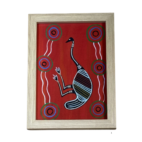 Framed Aboriginal Art PRINT (13cm x 18cm) - Dinewan the Emu