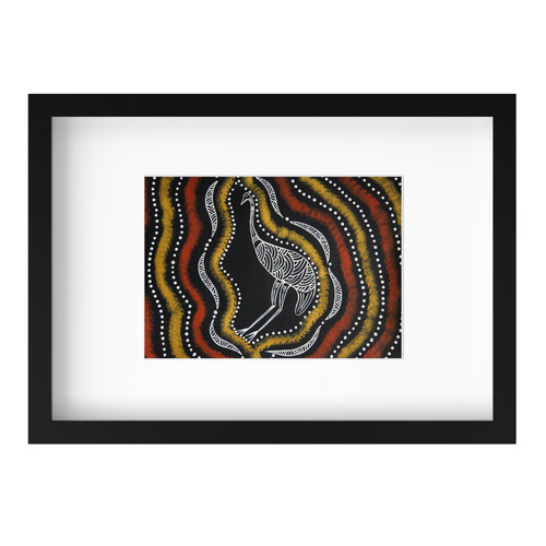 Framed Aboriginal Art Print [21cm x 30cm] - Dinewan The Emu (Black)