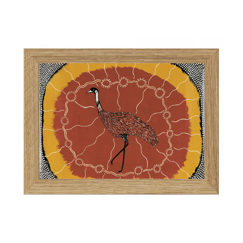 Framed Aboriginal Art PRINT (13cm x 18cm) - Dinewan the Emu OAK