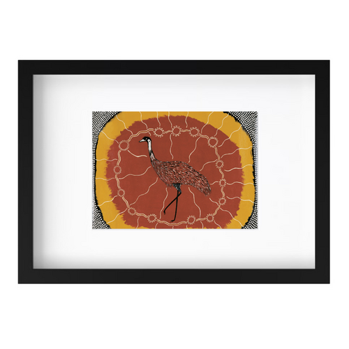 Framed Aboriginal Art Print [21cm x 30cm] - Dinnewan The Emu