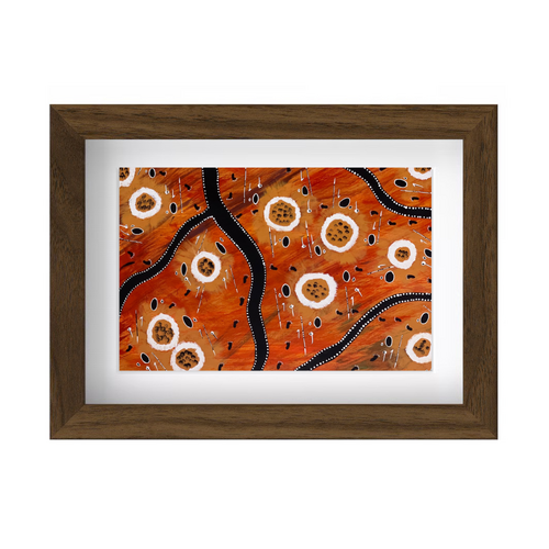 Framed Aboriginal Art PRINT (13cm x 18cm) - Hunting Grounds